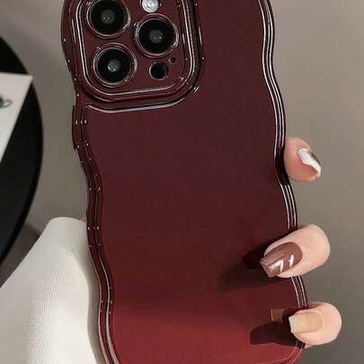 1 stuk GUCADI herfst/winterseizoen moerbeirood effen kleur geschulpte rand telefoonhoesje, compatibel met Apple iPhone 16/15/14/13/12/11 serie