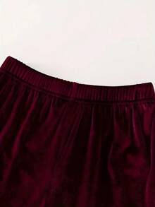 Conjunto de sudadera con capucha y pantalones con cordón de unicolor casual para mujer - Burdeos - Ver 4