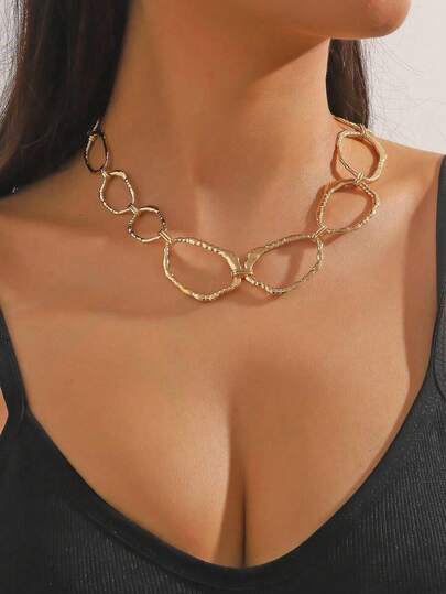 1 pieza Collar de cadena con círculo geométrico de parches de moda, cadena de clavícula asimétrica en forma de O, adecuado para uso diario, citas, vacaciones, bodas, días festivos, casual y ocasiones especiales de mujeres