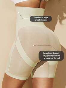 1pc Women High Waist Criss-Cross Tummy Control Seamless Shaping Shorts, Flat Belly Slimming Tight Pants, Shapewear Underwear - Yellow - View 6