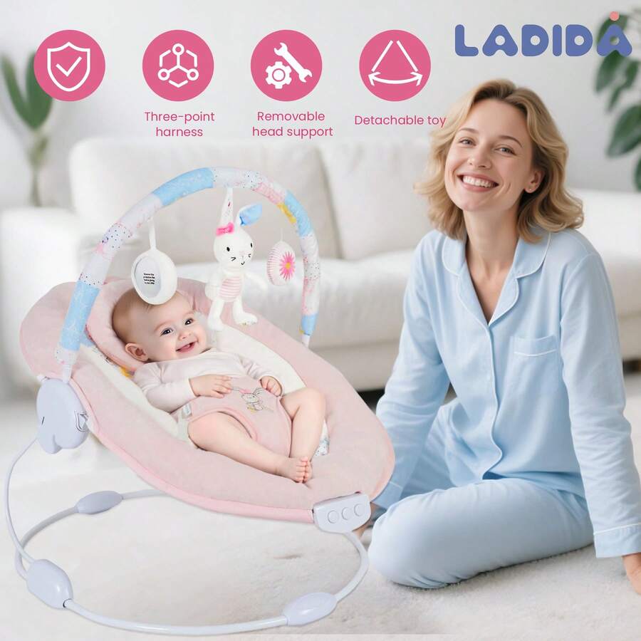 Portable Automatic Baby Rocking Chair With Music & Vibration, Removable Bar, Adjustable Recline, For Babies 0–6 Months, Max 9kg
