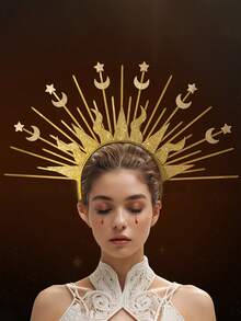 1 件哥特式黑女巫玫瑰头带，金色太阳和月亮发饰，万圣节舞台表演服装道具 - 彩色 - 查看 8