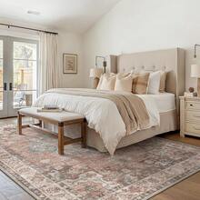 1Pc Area Rugs For Living Room, Machine Washable Non Slip Vintage Rugs, Low Pile Lightweight Print Rug For Bedroom, Dining Room, Home Office, Light Taupe Brown, Low Pile Carpet - 露珠粉紅 - 查看 3