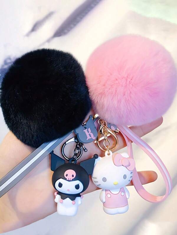 Sanrio 1Pc Hello Kittys Cute Keychain Fur Ball Pendant Chain Ring Bag Backpack Charm Bag Phone Decoration Accessories Gift(Some Parts May Be Random)