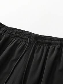 男士腰部抽绳口袋拉链下摆印花休闲运动跑步健身户外七分裤，男友风，春夏 - 黑色 - 查看 4