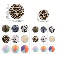 20pcs 12/15mm Leopard & Cow Print Silicone Beads, DIY Necklace Bracelet Jewelry Making Keychain Decoration Beads Set