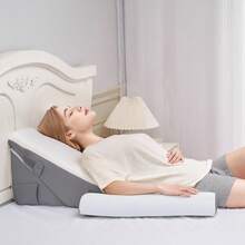 Bed Wedge Pillow For Sleeping, 3 Pcs Adjustable Orthopedic Bed Wedge Set, With Jacquard Washable Cover & Foam Support, Post Surgery Pillow For Acid Reflux Back Pain Snoring Relief, White/Grey - White - View 9