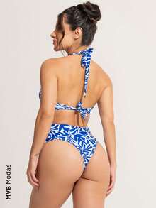 MVB Modas Mommy Hot Pants Swimsuit With Polyamide Neckline - 聖托里尼島 - 查看 3