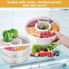 Divided Serving Tray With Lid, Rotating Snack Box With 6 Compartments, Removable Large Snack Box With Handle, Multifunctional Fruit Tray For Home, Party, Picnic - White - View 8