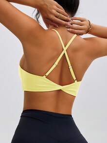 ATTRACO Women's Sports Bra, Deep V-Neck, Criss-Cross Open Back Design, Suitable For Outdoor Sports, Casual Running, Fitness, Pilates And Other Activities Spring - Yellow - View 5