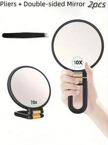 Bộ 2 gương trang điểm và nhíp, gương hai mặt phóng đại 10X chuyên nghiệp, tay cầm xoay 360° có thể điều chỉnh, đế gập lại, tiện lợi mang theo khi đi du lịch, thích hợp cho việc trang điểm chính xác, món quà lý tưởng cho bạn gái, quà tặng ngày Valentine và Lễ Tạ ơn. - Nhiều màu - Xem 14