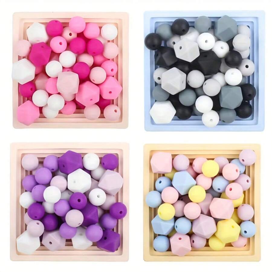 50 件硅胶珠 DIY 珠宝制作套件 - 多用途时尚装饰珠工艺配件，用于制作手链、串珠吊坠、钥匙扣、串珠笔和 ID 挂绳，男女通用批量工艺品供应 - 50pcs矽膠珠 - 查看 1