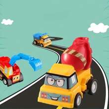 3/6/12 件卡通贴纸组装迷你工程车 - 耐用的塑料建筑卡车和汽车，友好的面孔，易于拉出的动作 - 非常适合生日和圣诞节礼物、节日礼物、生日礼物、课堂奖品，有趣的设计，精湛的工艺[颜色和款式随机]