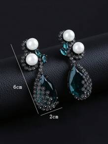 1 Pair Luxury Jewelry Style Copper Inlaid Cubic Zirconia Faux Pearl Pendant Earrings, Suitable For Formal Dresses, Parties And Occasions