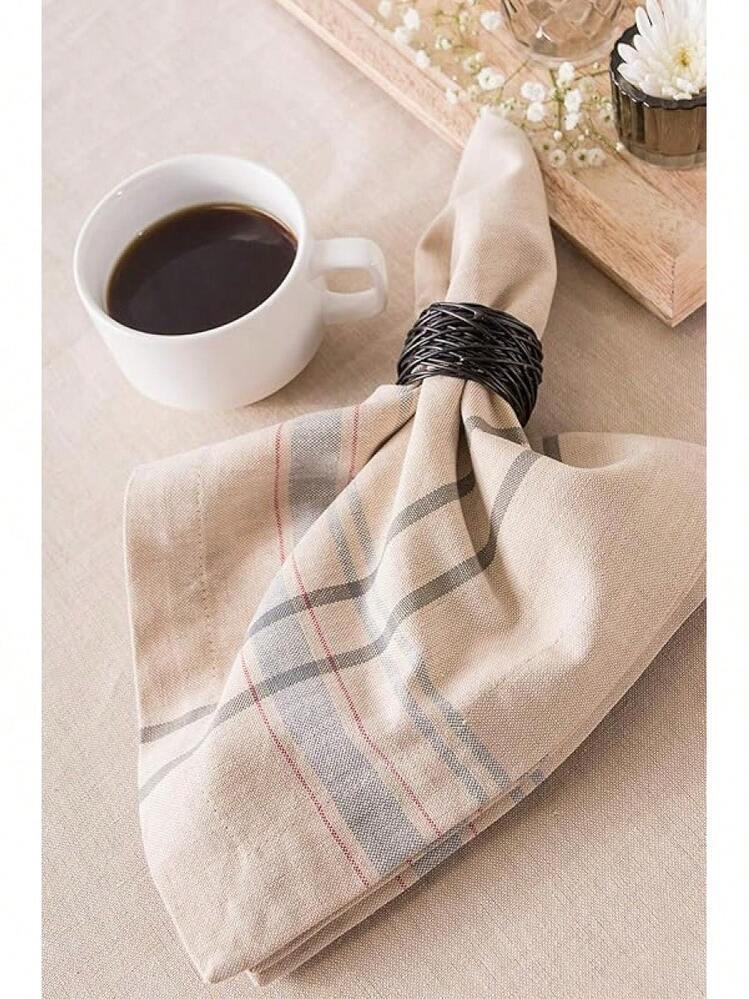 100% algodón, Lavable a máquina, Mantel Individual a Rayas francesas para cenas - Gris - Añade 7