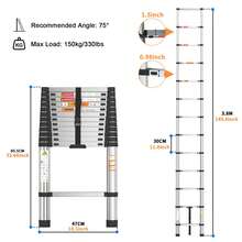 2.6m-5m Portable Retractable Attic Ladder Steel Extension Loft Step Ladder 150kg HomeWarehouse DlY Stepladder With Removable Hook - Bạc - Xem 9