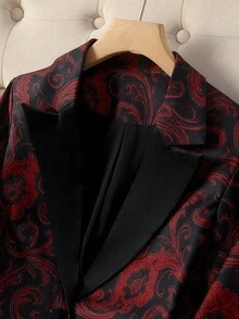 High Quality Elegant Retro Fashion Paisley Pattern Suit Jacket For Women, Satin Stitching Collar, Can Be Worn In All Seasons - Black - View 8