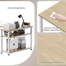 Mesa de juego GUNJI de 110 cm con compartimentos de almacenamiento, mesa de esquina reversible para PC, mesa de ordenador, mesa de juego de esquina para estudio - Beis - Ver 5