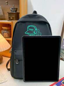 1 pieza Mochila de unicolor y moda, mochila casual de gran capacidad para hombres y mujeres - Negro - Ver 2