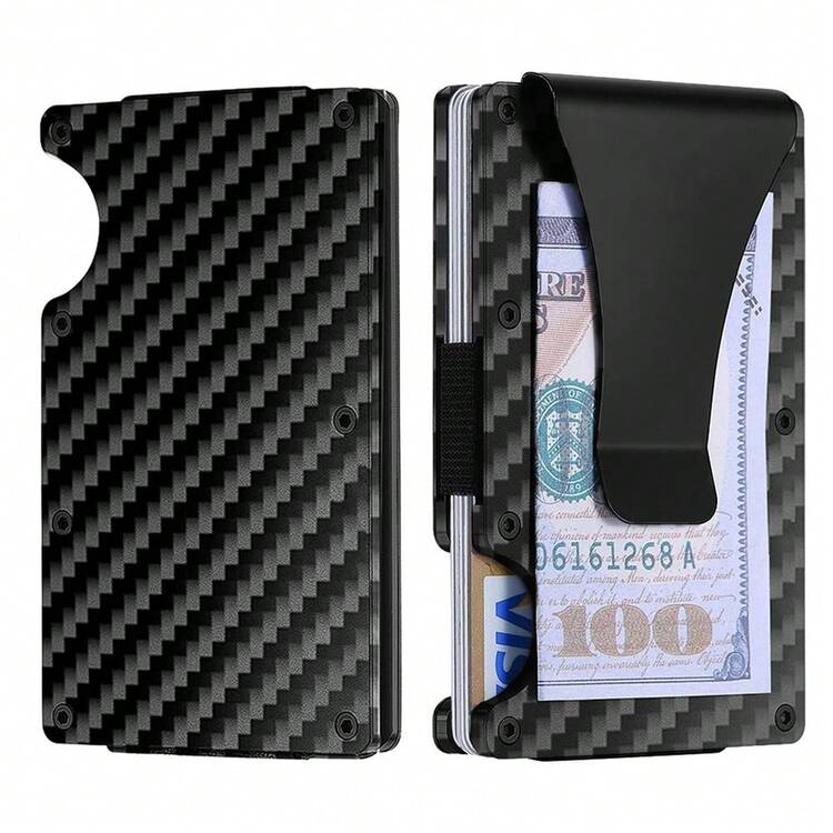 1 Or 2-Pack: RFID Blocking Slim Credit Card Holder Wallet For Men – Minimalist, Scratch-Resistant, With Removable Money Clip | Modern, Durable, Everyday Carry - Carbon / 1-Pack - View 1
