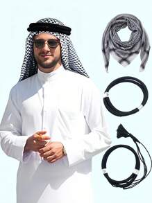 2Pcs/Set-Middle East Arab Dubai Saudi Jacquard Wave Pattern Large Size Men's Headband Headband, Hair Band Headband, Desert Headband, Dubai Arab Outdoor Square Scarf Men's Scarf Windproof Wrap Headband Square Scarf Headband!