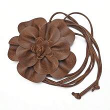 1 件女士 PU 皮革山茶花波西米亚蝴蝶结长腰绳，适合装饰西装连衣裙秋季、秋季、万圣节