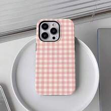 1 Unique 360 ° HD Plaid Printed Phone Case - Cute And Minimalist 2-In-1 Design, Anti-Drop And Shock-Proof Full Coverage, Suitable For IPhone 16 Pro Max/16 Pro/16 Plus/16/15/14/13/12/11 Funda Para  A06-A71, S21-S25ULTRA PLUS EDGE Stylish And Cute - Ideal Holiday Gift Choice - Pink plaid - 查看 1