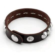 Eigso 3 Pcs Leather Punk Bracelets Men Women Of Rock Rivet Wrap Retro Spike Bracelet Adjustable - 布朗-1 - 查看 4