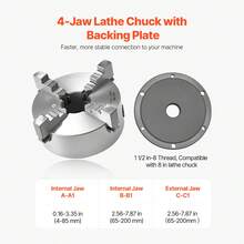 4-Jaw Lathe Chuck, 8 Inch (200 Mm), Self-Centering Chuck With 1 1/2 In-8 Threaded Backing Plate, 0.16-7.87 In (4-200 Mm) Clamping Range With T-Wrench Screws, HT300 Material, For Wood Metal Lathe - 銀色 - 查看 4