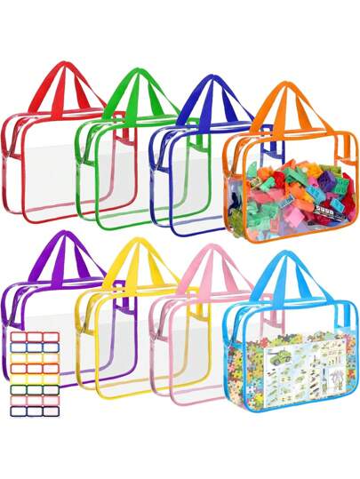 1pc Extra Large/Large Reusable Transparent PVC Diaper Storage Bag, Waterproof Zipper Bag For Diapers, Toys, Building Blocks, Puzzles, Children's Books, Cloth Diapers And Other Items (9 Colors, No Stickers)