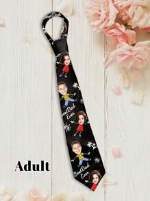 1pc Custom Photo Tie, Personalized "Best Dad Ever" Necktie With Faces & Custom Text, Funny Kids Cartoon Print, Gift From Son & Daughter, Birthday / Christmas Dad Gift