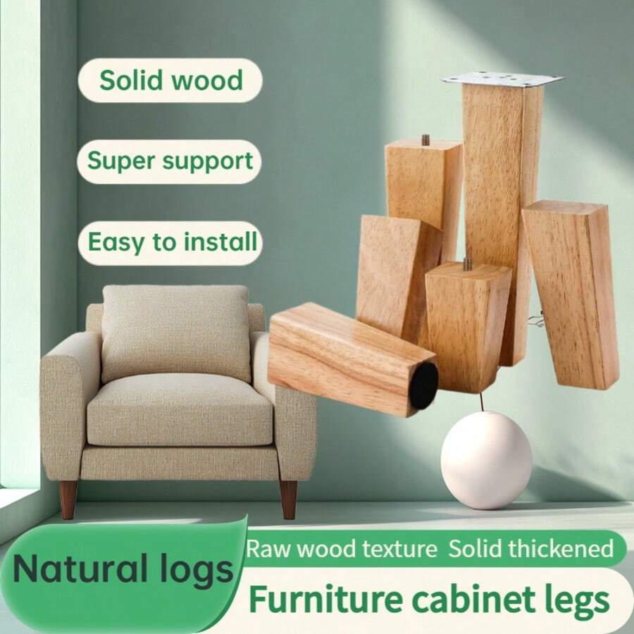 4-Piece Set Of Furniture Legs With Hardware And Solid Wood Accessories, Table Legs, Furniture Legs, Solid Wood Sofa Legs, Cabinet Legs, Coffee Table Legs, Solid Wood Legs Suitable For Sofas, Dressing Tables, Beds-Multifunctional Wooden Replacement Legs.