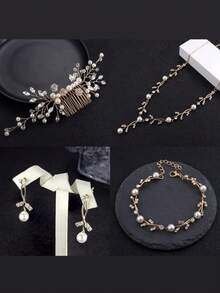 Milacolato Pearl Prom Jewelry Set For Women Pearl Rhinestone Crystal Drop Necklace Earring Bracelet Hair Pins Prom Bride Bridesmaid Wedding Bridal Jewelry Accessories Silver Gold Rose Gold - 彩色 - 查看 6