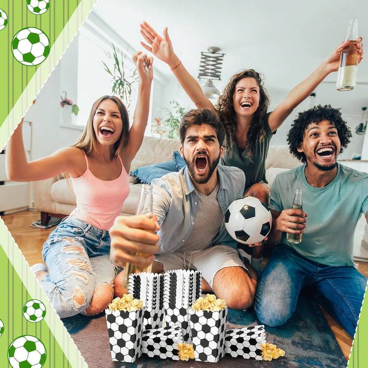 6pcs Black & White Football Pattern Food Boxes, Popcorn Containers For Events, Parties, Celebrations - Black and White - View 6