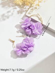 一对优雅波西米亚风花卉布艺流苏耳环，适合作为女士派对和节日礼物，圆形创意花卉耳环，时尚派对配饰（由于拍摄角度不同，可能存在色差） - 紫色 - 查看 6