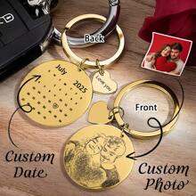 Custom Laser Engrave Date Keychains Stainless Steel DIY Calendar Keyring For Special Date Gift Photo Key Ring For Family Gift