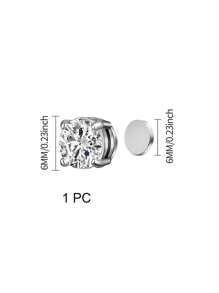 1 pièce Boucles d'oreilles clip pour hommes de couleur argent en acier inoxydable. Boucles d'oreilles clipsables pour femmes avec cubic zirconia cubique