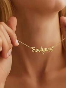 Colier personalizat cu nume dintr-o singură piesă, cu pandantiv floral, colier personalizat din oțel inoxidabil, auriu, colier cu nume personalizat, perfect pentru îndrăgostiți, familie, zile de naștere, aniversări, Ziua Mamei și alte ocazii speciale, auriu, la modă