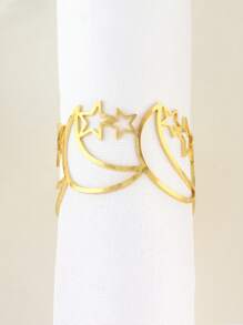 6pcs Rhinestone Hollow Star & Moon Gold Napkin Rings, Suitable For Holiday Table Decor, Banquet Napkin Holders, Minimalist Napkin Rings - Multicolor - View 5