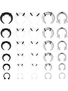 Milacolato 30Pcs Septum Pincher Tapers 16G 14G 12G 10G 8G 6G Horseshoe Septum Rings Acrylic Stainless Steel C Shape Septum Piercing Jewelry Nose Ear Cartilage Septum Stretching Kit For Women Men