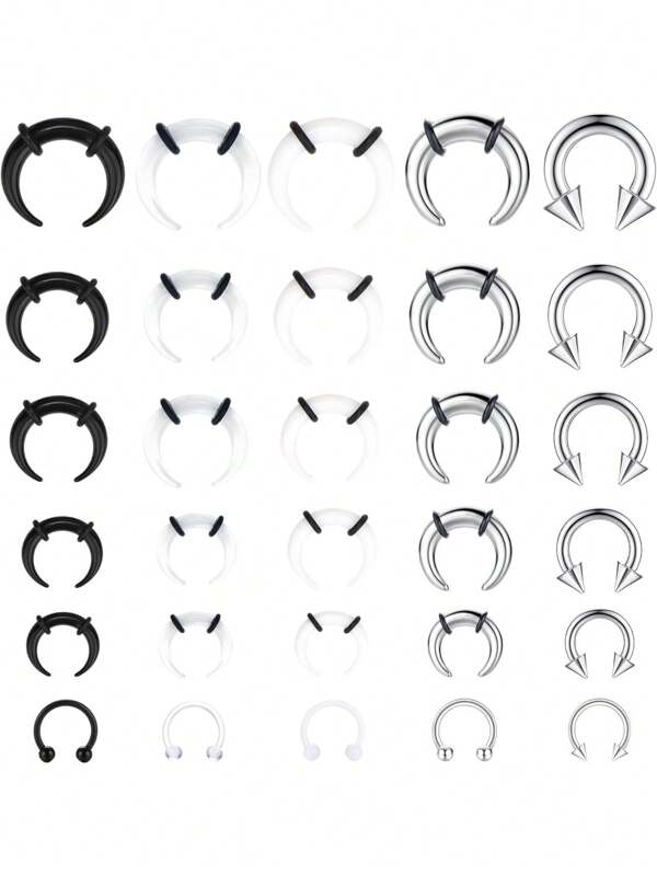 Milacolato 30Pcs Septum Pincher Tapers 16G 14G 12G 10G 8G 6G Horseshoe Septum Rings Acrylic Stainless Steel C Shape Septum Piercing Jewelry Nose Ear Cartilage Septum Stretching Kit For Women Men