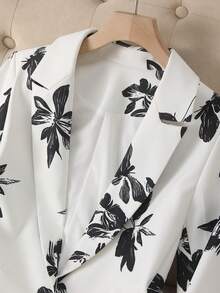 High Quality Women Blazer Elegant Fashion Casual Floral Print Long Sleeve Single Button Double Pocket Suit Jacket, Suitable For All Season - 白色 - 查看 9