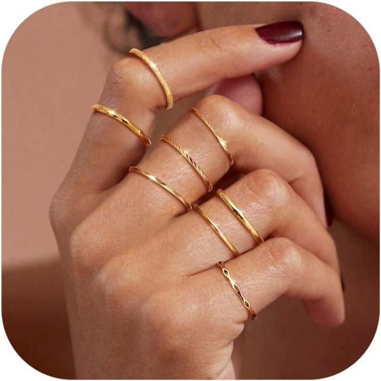 Milacolato 8Pcs 1MM 2MM Stainless Steel Rings For Women Men Minimalist Fashion Dainty Plain Thin Knuckle Stacking Midi Thumb Rings Stackable Statement Band Rings Set Silver Gold Tone Size 4-12 - Nhiều màu - Xem 28