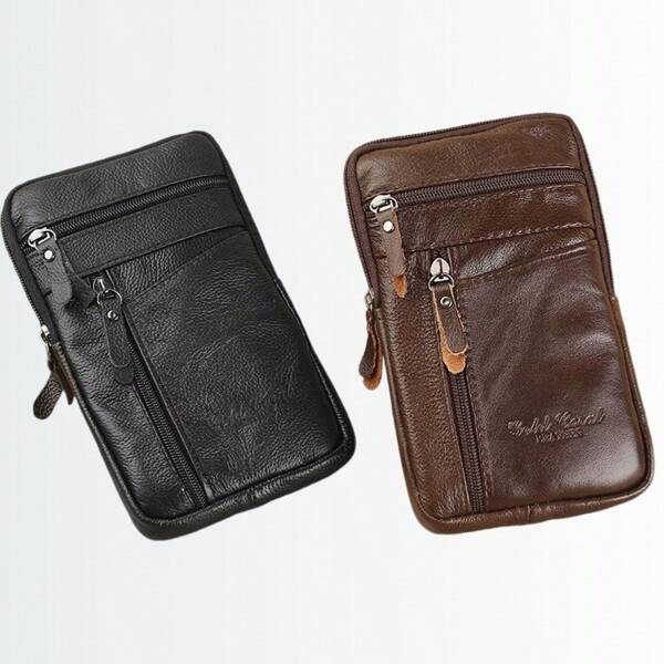 Leather Waist Bag Men's Mobile Phone Bag Wearing Belt Outdoor Sport One Shoulder Small Bag Doing Business Crossbody Bags,The Main Bag Structure Has A Zipper Opening And A Main Bag Insert Inside. Available In Black And Brown. The Size Is 21cm * 13cm * 2cm.