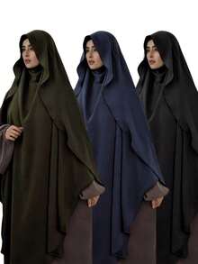 1pc Conservative Abaya Hijab Kimmar Islamic Hijab Jilbeb Hicab Hijab Clothing Hijab Women Muslim Khimaar With Ruffle Brim Design, Convenient For Privacy And Daily Prayer Wear, 4-Season Usable For Dress - Multicolor - View 8