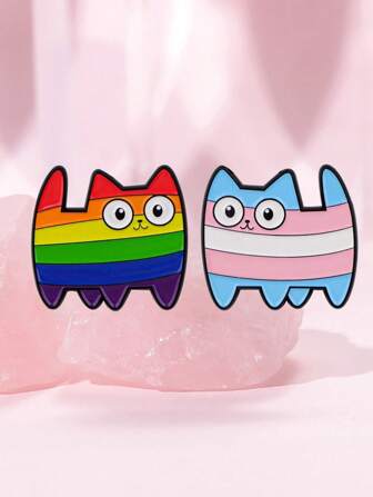 2 pièces Épinglette émail chat arc-en-ciel kawaii, épinglettes animaux pour sacs à dos, broches, insignes. Broche mignonne pour vêtements, bijoux, cadeaux pour amis