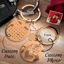 Custom Laser Engrave Date Keychains Stainless Steel DIY Calendar Keyring For Special Date Gift Photo Key Ring For Family Gift