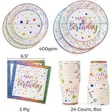 Rainbow Birthday Plates Set Of 24 9 7 Inch Plates Napkins And Cups Party Supplies Sturdy 400 GSM Weighted Rainbow Happy Birthday Party Decorations For Boys Girls And Tweens-0166 - Rainbow - 查看 4