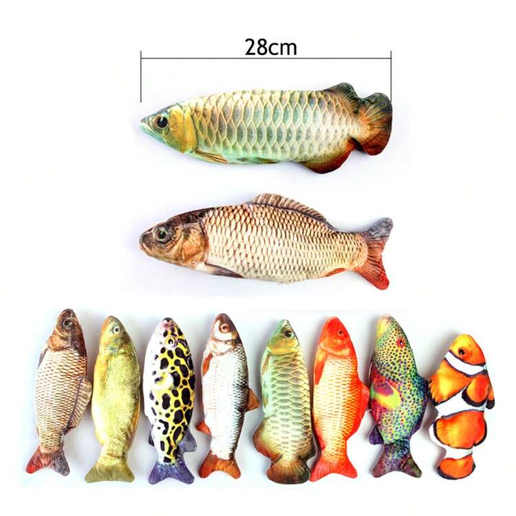 28cm逼真毛绒鱼玩偶（非电动）宠物抱枕仿真逗鱼毛绒玩偶逗猫毛绒鱼玩偶金鱼鲫鱼鲤鱼小丑鱼柔软填充动物鲤鱼毛绒抱枕玩偶创意睡垫（手工测量尺寸，可能有轻微偏差） - 彩色 - 查看 7