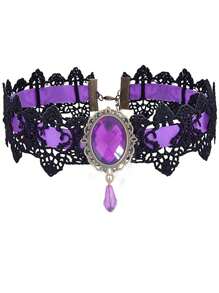 1 件哥特式蓝色宝石蕾丝项链，独特设计颈链